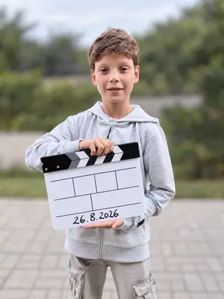 Jan Gorochov with a film clapperboard